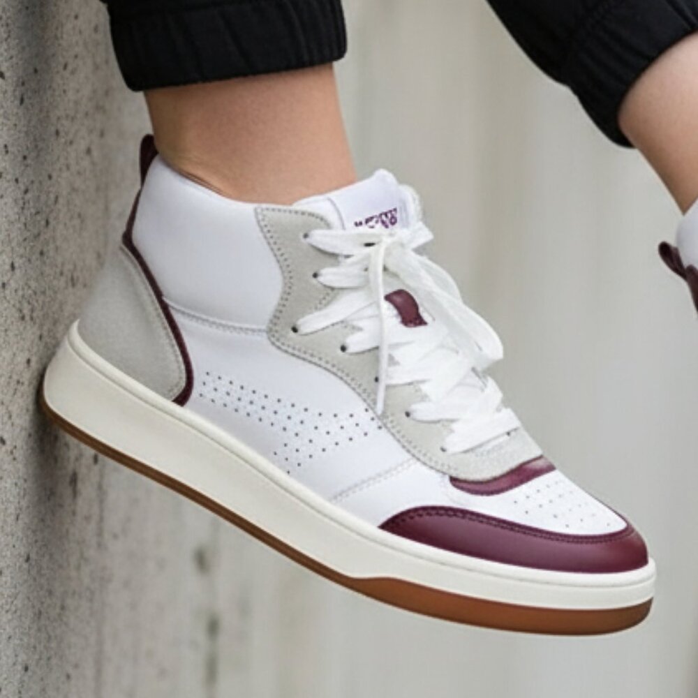 NEW Steve Madden LEATHER High Top Women's Sneakers Shoes White Burgundy size 8